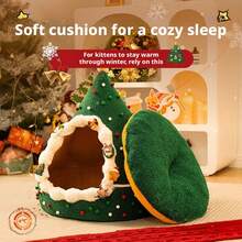 1 buah Tempat Tidur Gua Kucing Natal 16 inci, Rumah Kucing Bulu Lembut Hangat Musim Dingin Tertutup, Dapat Dilepas dan Dicuci, Untuk Kucing Hingga 8 lbs - MultiWarna - View 6
