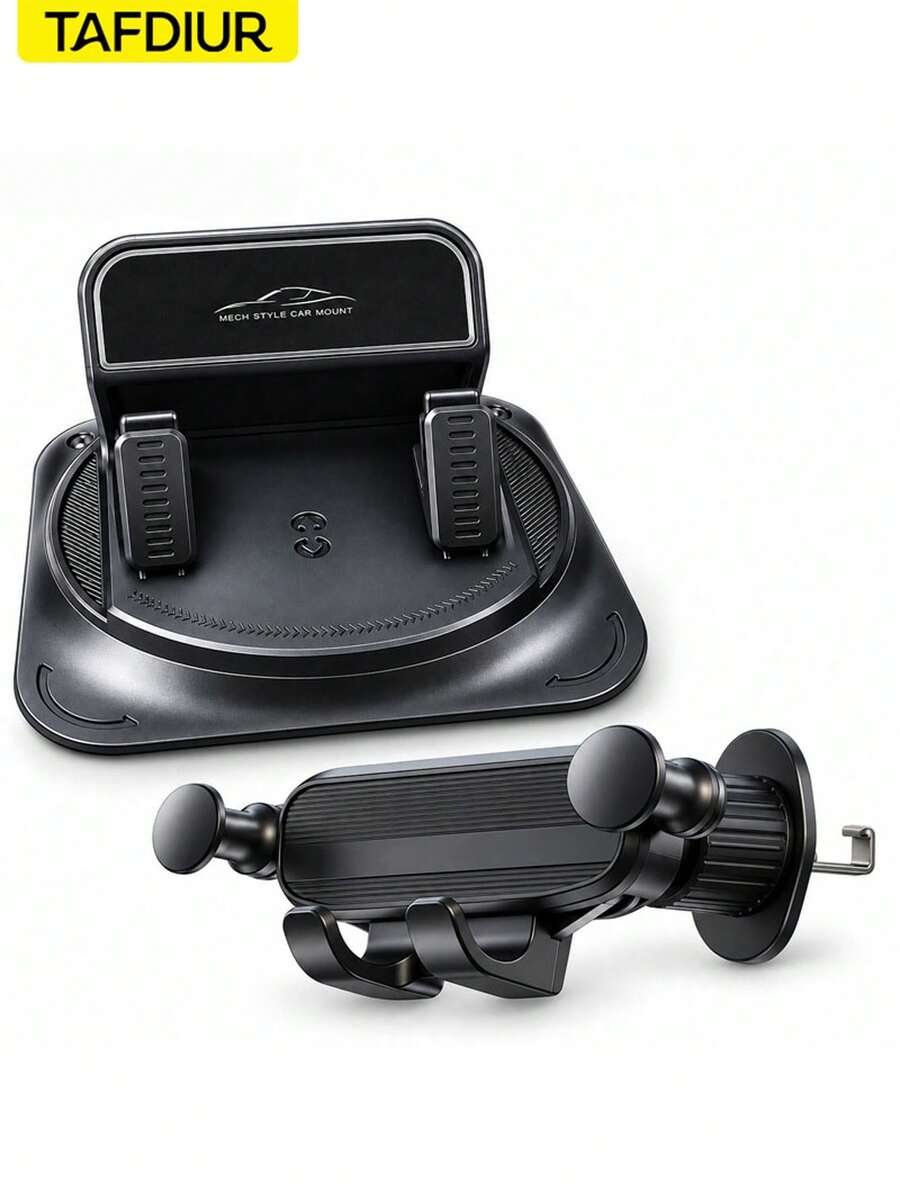 TAFDIUR 2-In-1 Set 1pc 360° Rotatable Dashboard Anti-Slip Car Phone Holder + 1pc Textured Car Screen Gravity Phone Holder, Center Console/Air Vent Android, 360° Rotation, Shockproof & Stable, Suitable For Most Car Models, Suitable For Driver Navigation/Music/Phone Calls And Other Scenarios - Multicolor - View 1