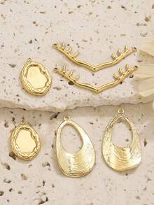1pc Gold Plated Stainless Steel Mixed Pendants, Hollow Teardrop, Antler Connector, Irregular Blank Frame Charms For DIY Jewelry - Yellow Gold - View 4