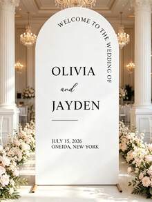 1pc Custom Arch Wedding Welcome Sign Slip Cover, Personalized Arched Backdrop Cover, Wedding Reception Decor, Bridal Shower Decoration, Engagement Party Sign, Ceremony Entrance Decor, Custom Names & Date Design, Anniversary Gift - Multicolor - View 3