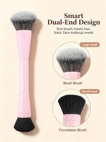 1pc Dual-Ended Multi-Function Professional Makeup Brush, Soft Synthetic Bristles, Suitable For Foundation, Blush, Loose Powder, Highlighter, Contour, Portable Multi-Function Makeup Tool - Pink - View 1
