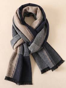 1pc Men's Gentleman Style 30*180cm Minimalist Warm Scarf, Suitable For Business, Outings, Daily Wear - Gentleman Gray Blue - View 2