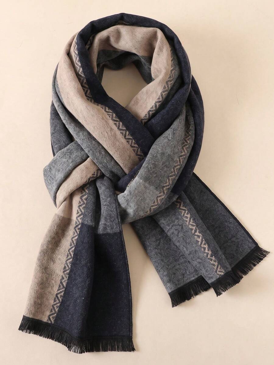 1pc Men's Gentleman Style 30*180cm Minimalist Warm Scarf, Suitable For Business, Outings, Daily Wear - Gentleman Gray Blue - View 1
