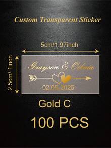 50/100pcs Custom Gold Foil Stickers, Personalized Foil Wedding Labels, Bubble Wand Stickers, Clear Labels, Personalized Rectangular Wedding Party Text Bubbles Stickers, Transparent Custom Logo Labels, Names, Adhesive, For Birthday, Bridal Shower - Transparent - View 10