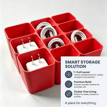 11-Slot Cable Storage Box/Tray, Essential Electronic Storage Accessory, Home Office Desktop Drawer-Style Cable Manager (Expandable Drawer Storage Box), Home Storage Desktop And Drawer Organizer - Multicolor - View 3