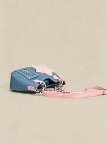 New Fashionable Versatile Texture Patchwork Contrast Color Pentagram Acrylic Chain Denim Casual Commute Shoulder Cross-Body Handbag For Women - Baby Blue - View 4