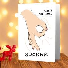 1pc Funny Christmas Card With Envelope - Playful Hand Gesture Illustration Holiday Greeting Card, Unique Festive Christmas Card For Friends, Family And Coworker, Xmas Gift - A - View 3