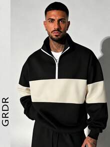 GRDR Men's Autumn/Winter Contrast Color Zip-Up Pullover Sweatshirt - Black - View 5