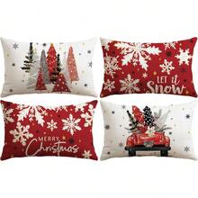 4pcs Christmas Lumbar Pillow Covers, Red Truck Christmas Tree Snowflake Let It Snow Merry Christmas Print Rectangular Throw Pillow Cases, Winter Holiday Sofa Cushion Covers, No Pillow Insert - Multi-color Snowflake - View 3
