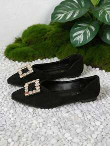 Women's Pointed Toe Flat Shoes, Faux Suede Comfortable Dress Flats, Suitable For Wedding Guests, Non-Slip Soft Sole Office Flats, Suitable For Work, Party, Date - Black - View 8