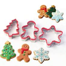 3pcs Red Edge Christmas Cookie Cutter Set, Stainless Steel Cookie Cutters, Suitable For Making Various Shapes Of Cookies, Christmas Tree, Snowflake, Gingerbread Man, Kitchen Baking DIY, Christmas Party Decoration - View 1