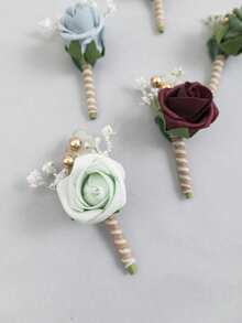 6Pcs Wedding Boutonniere For Groom And Groomsmen, Artificial PE Rose Lapel Pin ,Rustic Twine Wrapped Corsage For Wedding, Prom, Formal Party - Multicolor - View 7