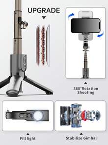AXNEN Anti-Shake Phone Video Gimbal Stabilizer, Bluetooth Selfie Stabilizer With Extendable Selfie Stick Tripod, Rotating Phone Holder With Fill Light, Suitable For Smartphone Video Recording, Live Streaming, Summer Vacation, Travel, Outdoor Activities - one-size - View 10