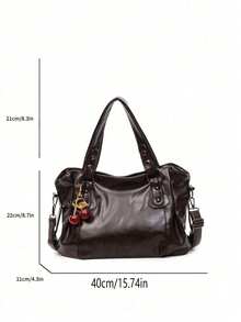 Dedoo New Fashion Solid Color PU Leather Coffee Women's Handbag, Decorated With Red Cherry Pendant Externally, Chic & Elegant - Coffee - View 7