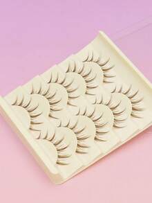 5 Pairs Brown Wheat Ear Full Strip False Eyelashes, Sharp Tips, Thin Natural Look, Soft Stem, Reusable Makeup Lashes, Includes Eyelash Applicator And Brush - Brown - View 5