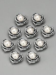 10pcs/Pack Heart-Shaped Rose Pearl Inlaid Exquisite Textured Vintage ...