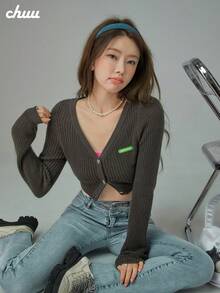 Áo cardigan len cài nút CHUU nữ dáng ôm, thiết kế thanh lịch mùa thu, áo khoác mở trước đa năng - Xám - Xem 2