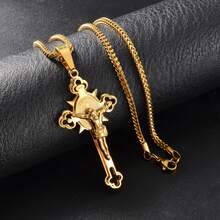 1pc Personalized 18K Gold-Plated Stainless Steel Three-Dimensional Retro Jesus Pendant Necklace, Hip-Hop Style, Suitable For Men Daily Wear - Gold - View 2