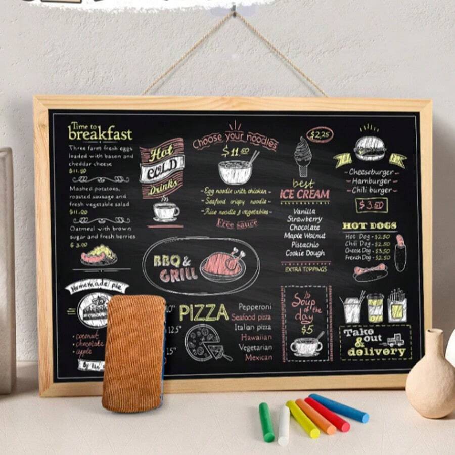 Solid Wood Frame Blackboard, Commercial Menu Set, Restaurant Advertisement Board, Magnetic Refrigerator Magnets, Erasable Wall Photos, Whiteboard Wall, Doodle-Friendly Wall Sticker. - 1PC - View 1