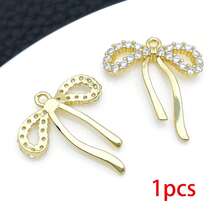 1pc 18K Golden Plated Bowknot Charms With Rhinestones Vintage Filigree Lotus Tassel Pendants Elegant DIY Jewelry Making Supplies For Handmade Craft - Multicolor - View 17