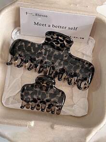 2pcs/Set Vintage Translucent Leopard Print Square Shark Hair Claw Clips, Small & Large Sizes Available, Premium Acrylic Hair Clips Hair Accessories - Multicolor - View 1