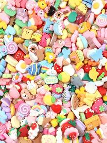 10-500Pcs Random Cartoon Resin Flatback Charms, Cute Girly Mixed Style DIY Accessories For Phone Case, Keychain, Hair & Jewelry Making - Multicolor - View 3