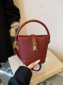 1pc Girls Solid Color PU Zipper Closure Minimalist Bucket Bag, Handheld & Crossbody, Suitable For All Seasons Daily Use - A - View 9