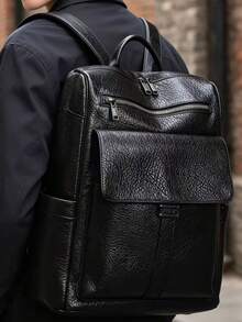Ransel Kulit Vintage Pria, Ransel Kasual untuk Bisnis, Tas Travel Laptop Kapasitas Tinggi, Tas Ransel Pria Modis - Hitam - View 3