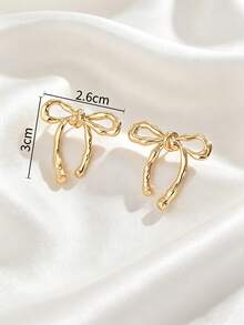 1 Pair Elegant Minimalist Textured Sweet Bow Earrings Suitable For Wedding, Festival, Party, Casual Wear - Gold - View 4