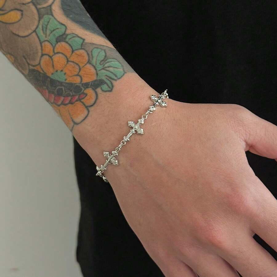 1pc Minimalist Cross Combination Bracelet, Premium Versatile Fashion Accessory - Multicolor - View 1