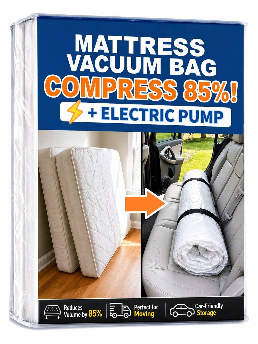 Moving & Storage Vacuum Storage Bag For Mattress, Extra Large Double Memory Foam Latex Spring Mattress Cover, With 4500Pa 1500mAh USB Rechargeable Electric Pump, Sealable Compression Protection Bag, Suitable For Self-Storage & Returns, Space-Saving