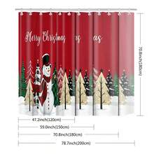 1pc Christmas Tree & Snowman Pattern Shower Curtain, Vintage Design, Waterproof, Suitable For Bathtub Partition, Bathroom Decor & Accessories, Christmas Decoration, Home Decor Gift, Includes 12 Hooks - Multicolor - View 3