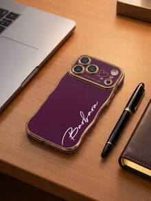 個性化客製化縮寫姓名波浪紋電鍍手機殼，適用於 iPhone 17 18 Pro Max 與 Air，附相機鏡頭保護殼，防震防刮防指紋， 17 18 Pro Max 保護殼，聖誕節、假日與週年紀念的完美禮物 - 酒紅色 - 查看 6