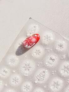 1 Sheet Clear Thin Flexible Nail Stickers,Christmas Snowflake Bell X‑Mas Tree Star Pattern Embossed Jelly Nail Decals,Self‑Adhesive Ornaments For Winter Party DIY Manicure - White - View 3