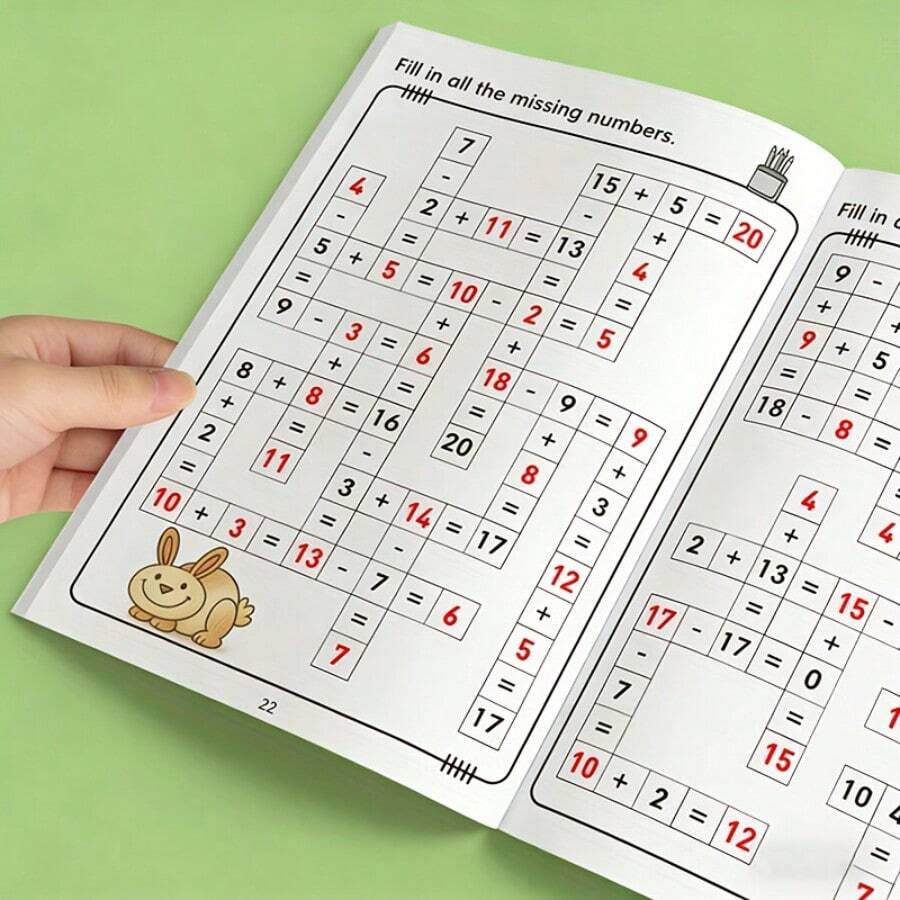 Addition And Subtraction Number Maze Fill-In Game Notebook, 32 Pages Math Calculation Book, Math Operation Practice Workbook, Educational Math Game For Elementary Students, Suitable For Home And Classroom Learning, Learning And Educational Writing Aid - Multicolor - View 1