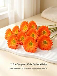 1/6/12Pcs Multi-Color Silk Gerbera Daisy Artificial Flowers, Faux Fake Daisy For Home Garden Wedding Vase Decoration - Multicolor - View 9