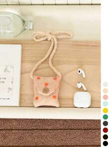 1pc Cute Plush Polka Dot Handmade Crochet Yarn Mini Crossbody Bag, Coin Purse, Earphone Bag For Women - Polka Dot Button Crossbody Earphone Bag - View 21