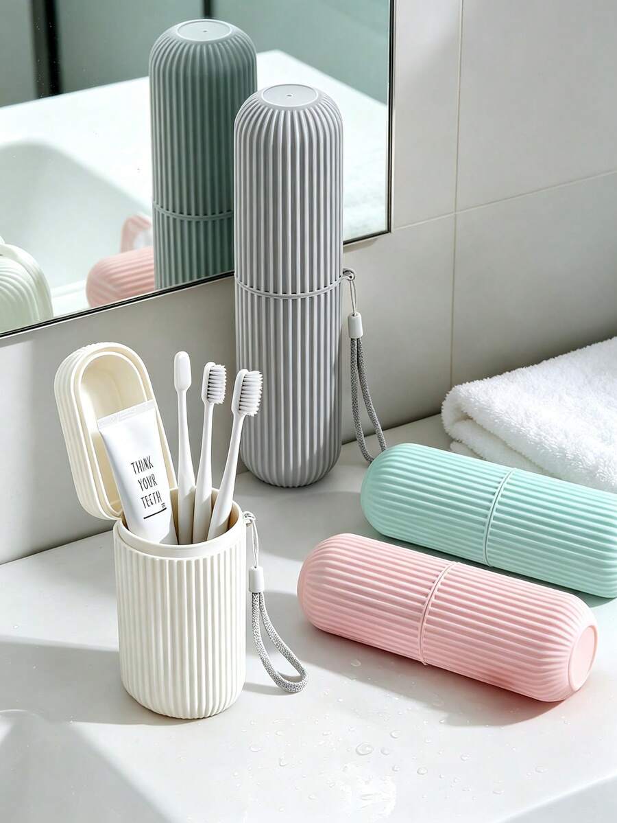 1pc Portable Travel Toothbrush Holder Set With Lid, Toothbrush & Toothpaste Storage Box And Mouthwash Cup - Multicolor - View 1