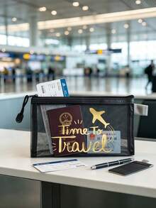 Airplane Theme Mesh File/Passport Organizer Bag & Stationery Storage Pouch, Lightweight And Portable, Suitable For Travel And Vacation, Also Applicable For Daily Storage Of Receipts, Stationery And Other Items - Multicolor - View 6