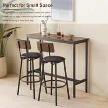 Juego de 3 Piezas Mesa de Bar y 2 Taburetes Café 110x40.1x89.9 cm| Mesa Rectangular Industrial con Respaldo y Asiento Acolchado| Juego de Mesa de Bar para 2 Personas para Cocina Comedor y Espacio Pequeño| Fácil de Armar - Marrón - Ver 6