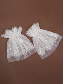 1 Pair White Eyelash Lace Short Flare Sleeve Cuffs, Detachable Bridal Wedding Dress Bubble Sleeves Accessories - White - View 5