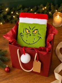 The Grinch The Plush Notebook, Christmas Stocking Shaped Soft Plush Notepad, Face Embroidery, Cute Cartoon Plush Cover Diary, Holiday Gift Desktop Decoration - Multi-color - View 2