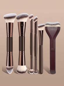 6pcs Multi-Function High Quality Makeup Brush Set, Soft Bristles, Suitable For All Skin Types, Powder Brush, Foundation Brush, Detail Brush, Eyeshadow Brush, Triangle Highlighter Brush, Portable Travel Set, Perfect Gift For Girls - Multicolor - View 9