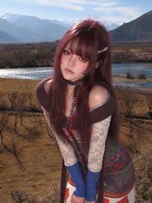 alicegarden 26-Inch Long Synthetic Wig Featuring A Natural Straight Style A Stunning Burgundy. Designed With Bangs , This False Hairpiece Is Perfect For Ms Daily Party Cosplay Use, Offering A Natural And Natural Durable Wig Gift For Ladies. (No Accessories) - Burgundy - View 3