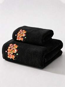 1件/4件組聖誕圖案貼花毛巾套裝，薑餅人印花，柔軟吸水珊瑚絨毛巾，節日浴室裝飾，聖誕禮物 - 黑色 - 查看 12