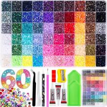 60色3mm平底水鑽套組，多色手工寶石DIY套件，附拾取筆與鑷子，適用於DIY、衣物、鞋子與閃亮珠寶，彩色混色調色盤 - 套裝 - 查看 7