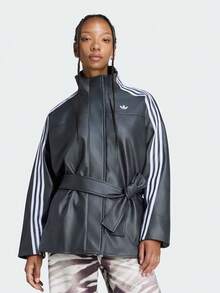 Adidas Originals Women's PLEATHER JACKET Woven Collarless Jacket LH1945 - Black - View 1