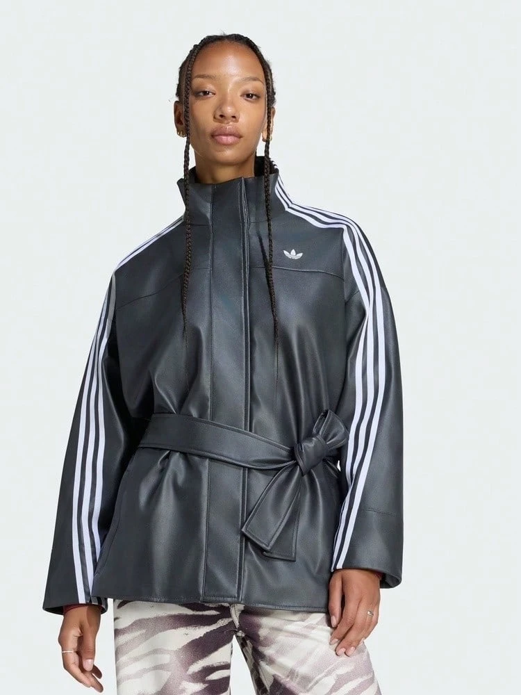 Adidas Originals Women's PLEATHER JACKET Woven Collarless Jacket LH1945 - Black - View 1