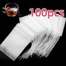 100pcs/Pack Disposable Tea Filter Bags With Drawstring, Heat-Sealed Non-Woven Fabric Spice Filter Bags, Tea Bags - Transparent - View 8