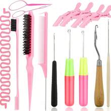Hair Braiding And Extension Styling Set, Hair Crochet Hook, Tail Comb, Hair Clips, Suitable For Braiding, Scarf And Carpet Making - View 2